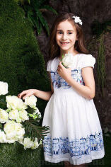 Акція на Платье нарядное для девочки Catmiko kids 71873 белое с голубым рисунком 100 від Podushka