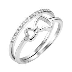 Акция на Серебряное двойное кольцо Два сердечка с фианитами 000112727 б/р размера от Zlato