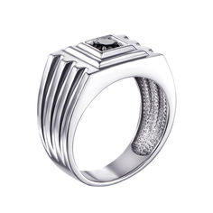 Акція на Серебряный перстень-печатка Гранд с черным кристаллом циркония 000119311 20 размера від Zlato