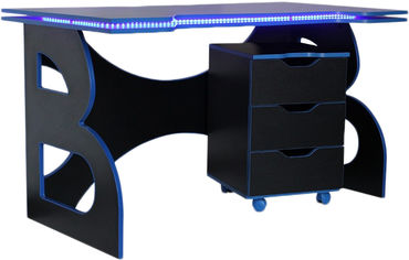 Акція на Геймерский стол с тумбой Barsky Game HG-04/LED/СUP-04/ПК-01 Blue від Rozetka UA