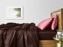 Акция на Комплект постельного белья Cosas сатин шоколад пудра Н 200 Двуспальный евро комплект от Podushka