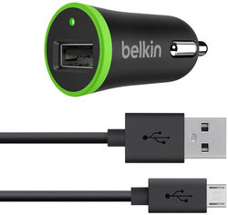 Акція на Автомобильное зарядное устройство Belkin USB 2.4 А c кабелем MicroUSB - USB 1.2 м Black (F8M887BT04-BLK) від Rozetka UA