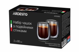 Акция на Набор чашек Ardesto с двойными стенками для еспрессо, 80мл, 2 шт (AR2608G) от MOYO