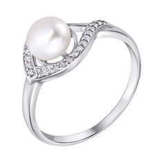 Акція на Серебряное кольцо с белым жемчугом и цирконием 000007614 000007614 16 размера від Zlato