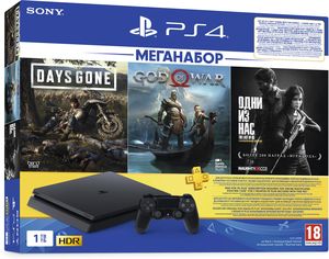 Акція на Игровая приставка PlayStation 4 1TB Slim Black в комплекте с 3 играми и подпиской PS Plus (Days Gone + God of War + The Last of Us + PS Plus 3 месяца) від Rozetka UA