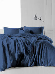 Акція на Комплект постельного белья Muslin SoundSleep Dark Blue Двуспальный евро комплект від Podushka
