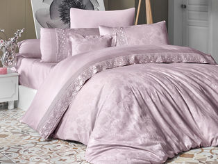 Акція на Постельное белье First choice VIP Moonlight satin Buhara pudra Двуспальный евро комплект від Podushka
