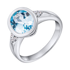 Акция на Серебряное кольцо с голубым топазом и фианитами 000137581 000137581 15.5 размера от Zlato