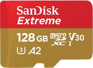 Акция на SanDisk Extreme microSDXC 128 GB A2 C10 V30 UHS-I U3 + SD адаптер (SDSQXA1-128G-GN6MA) от Rozetka UA