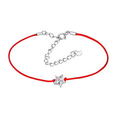 Акция на Браслет из серебра и красной шелковой нити Звезда с цирконием 000099329 16 размера от Zlato