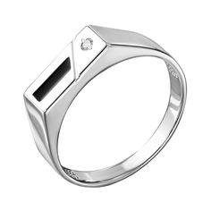 Акція на Серебряный перстень-печатка с эмалью и цирконием 000140640 20 размера від Zlato
