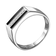 Акція на Серебряный перстень-печатка с эмалью и цирконием 000140632 20.5 размера від Zlato