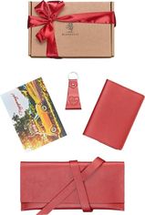 Акция на Женский набор кожаный (тревел-кейс, обложка для паспорта, брелок) BlankNote BN-set-travel-12 Красный от Rozetka UA