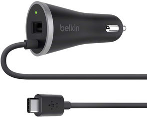 Акція на Автомобильное зарядное устройство Belkin USB 3.0 15W c кабелем Type-C 1.2 м Black (F7U006BT04-BLK) від Rozetka UA
