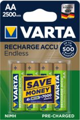 Акція на Аккумулятор VARTA Rechargeable ACCU ENDLESS AA 2500 mAh BLI 4 NI-MH (56686101404) від MOYO