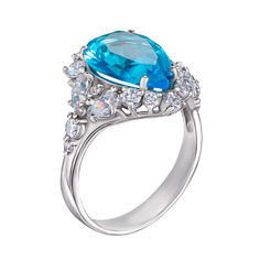 Акція на Серебряное кольцо с голубым кварцем и фианитами 000134334 18 размера від Zlato