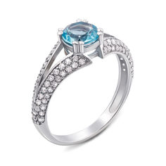 Акция на Серебряное кольцо с голубым топазом и фианитами 000129360 16.5 размера от Zlato
