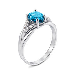 Акція на Серебряное кольцо с голубым кварцем и фианитами 000135688 17.5 размера від Zlato