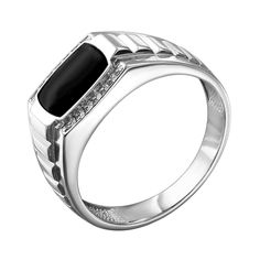 Акція на Серебряный перстень-печатка с эмалью и цирконием 000140641 18.5 размера від Zlato