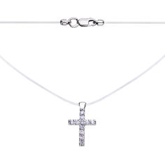 Акция на Колье на силиконовой нити Небо в алмазах с подвеской из серебра в форме крестика с фианитами 000117968 42 размера от Zlato