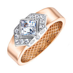 Акция на Золотой перстень-печатка в комбинированном цвете с кристаллами Swarovski 000138608 21.5 размера от Zlato