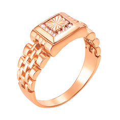 Акція на Перстень-печатка из красного золота в форме часов с фианитами 000117641 18.5 размера від Zlato