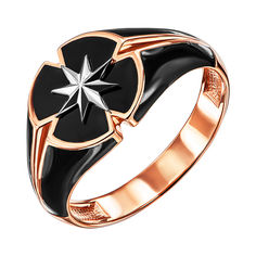 Акция на Золотой перстень-печатка в комбинированном цвете с черной эмалью 000137021 19 размера от Zlato