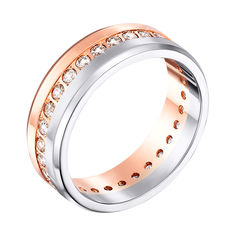 Акция на Золотое обручальное кольцо в комбинированном цвете с цирконием  000006396 20.5 размера от Zlato