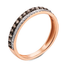Акція на Золотое кольцо в комбинированном цвете с коньячными и белыми бриллиантами 000121437	 17 размера від Zlato