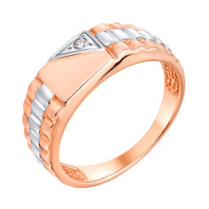 Акція на Золотой перстень-печатка в комбинированном цвете с цирконием 000117635 21.5 размера від Zlato
