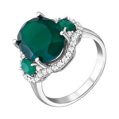 Акція на Серебряное кольцо с зеленым агатом и фианитами 000134418	 17.5 размера від Zlato