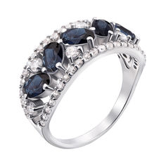 Акция на Серебряное кольцо с гидротермальными сапфирами и фианитами 000136189 16 размера от Zlato