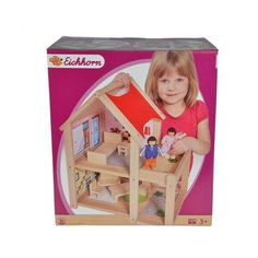 Акция на Детский Игровой Набор Деревянный 2-х этажный дом для кукол с террасой и мебелью Eichhorn 35x22,5x40 см от Allo UA