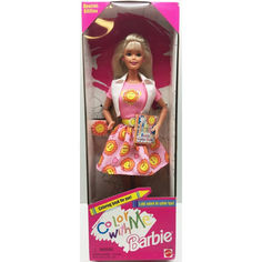 Акция на Коллекционная Кукла Барби Раскрашивай со мной, розовый наряд, кольцо, раскраска Barbie Color with me 1997 года от Allo UA