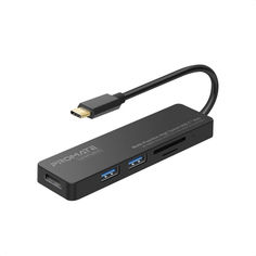 Акція на USB-C хаб 4-в-1 Promate LinkHub-C HDMI/2xUSB 3.0/SD/MicroSD Grey (linkhub-c.grey) від Allo UA