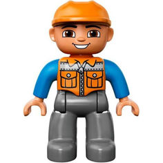 Акція на LEGO DUPLO Duplo Figure Lego Ville, Male, Dark Bluish Gray Legs, Orange Vest with Zipper and Pockets, Orange Construction Helmet, Semicircular Eyes (47394pb156) від Allo UA