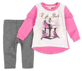 Акція на Костюм (футболка с длинным рукавом + лосины) Baby Control CONT-18036 86 см Белый с розовым и темно-серый від Rozetka UA