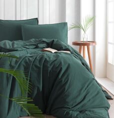 Акція на Комплект постельного белья SoundSleep Stonewash dark green зеленый Двуспальный евро комплект від Podushka