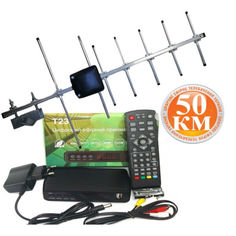 Акція на Комплект Т2 : DVB-T2 тюнер Т23 с фунциями медиаплеера и IPTV/WebTV-плеера + Антенна внешняя Волна 1-06 (50 км) від Allo UA