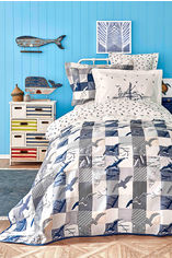 Акция на Подростковое постельное белье с покрывалом Veta Lacivert Karaca Home Полуторный комплект от Podushka
