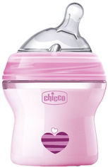 Акция на Бутылочка для кормления пластиковая Chicco Natural Feeling Color 150 мл 0 м+ Розовая (80811.11) (8058664080724) от Rozetka