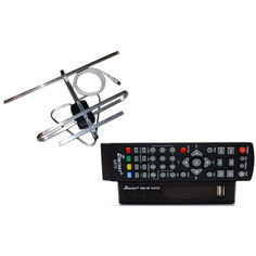 Акція на Комплект Т2-телевидения: тюнер DVB-T2 с функциями медиаплеера и IPTV/WebTV-плеера Eurosky ES-15+ антенна для Т2 комнатная від Allo UA