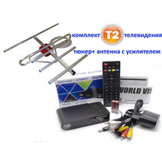 Акция на Готовый комплект Т2 с усилителем (Тюнер DVB-T2 WV World Vision T65+ антенна для Т2 с усилителем и кабелем A-sus) прием сигнала до 25 км от ретранслятор от Allo UA