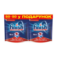 Акція на Таблетки для посудомоечных машин FINISH All in 1 Max 50 tabs *2 (4820108002548) від Rozetka UA