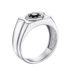 Акція на Серебряный перстень-печатка с черным цирконием 000119315 20.5 размера від Zlato