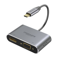 Акція на USB-C хаб 2-в-1 Promate MediaHub-C2 HDMI/VGA Grey (mediahub-c2.grey) від Allo UA