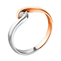 Акція на Золотое кольцо в комбинированном цвете с бриллиантом 000123612 18 размера від Zlato