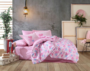 Акция на Постельное белье из поплина Lavida Hobby розовое Полуторный комплект от Podushka