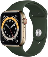 Акція на Apple Watch Series 6 40mm Gps + Lte Gold Stainless Steel Case with Cyprus Green Sport Band (M02W3, M06V3) від Y.UA