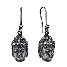 Акция на Серебряные серьги-подвески Buddha с чернением 000103157 от Zlato